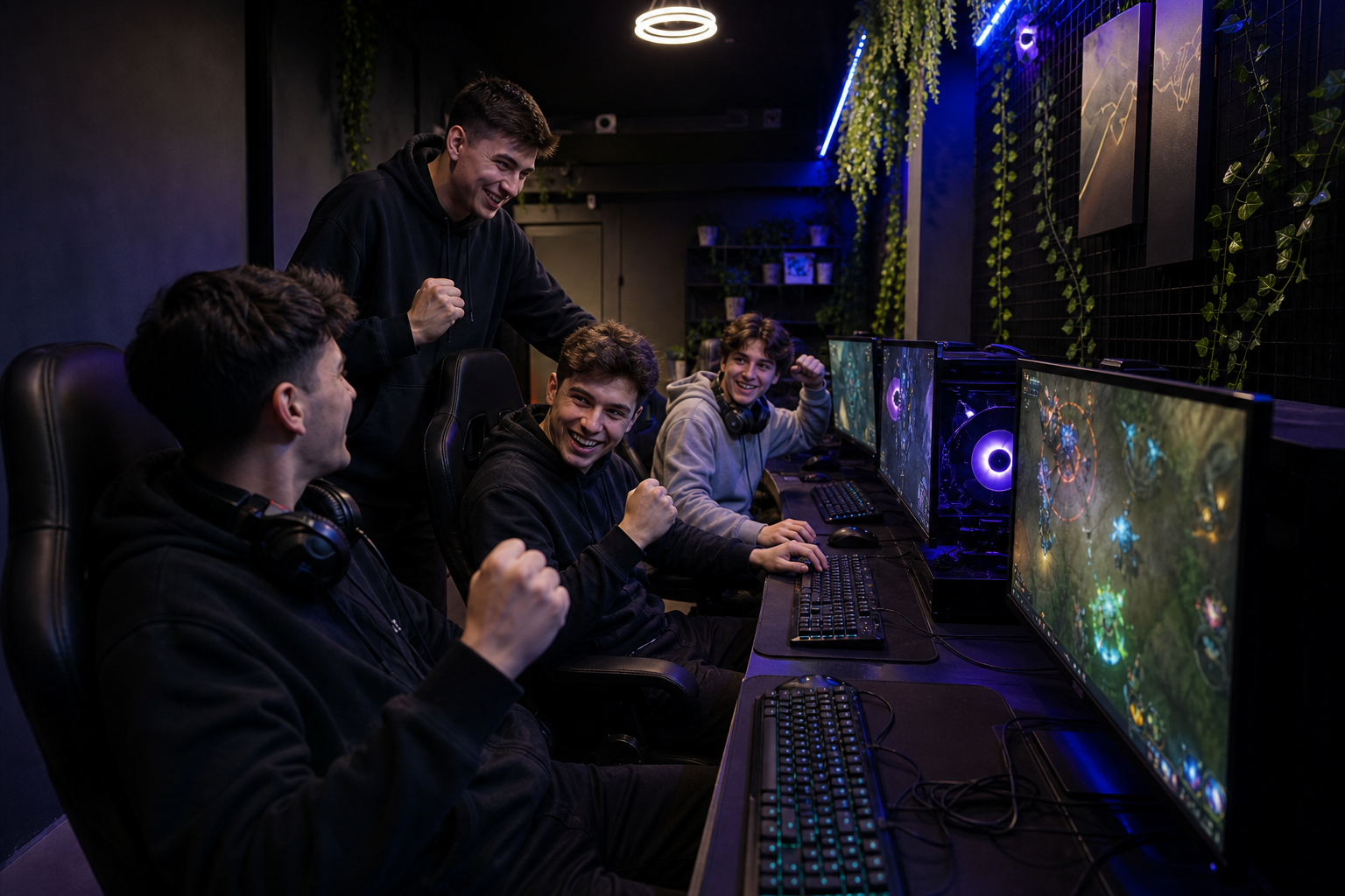 Друзья празднуют победу в Arty Games